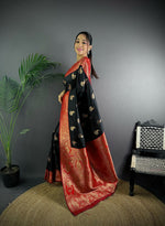 Thumbnail for Joban Fashion Banarasi Black Woven Butti Soft Silk Saree