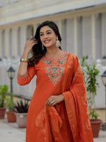 Thumbnail for Preksha Creation Wedding Special Premium Roman Silk Coding Embroidery With Sequins Work Kurti Dupatta With Pant