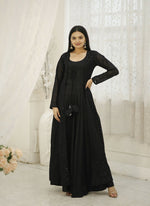 Thumbnail for Aastha Fashion Women's Black Designer Rayon Gown with Crochet Embroidery Work Shrug - Distacart