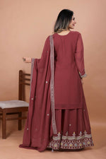 Thumbnail for Teeya Creation Brown Color Faux Georgette Embroidery Work Wedding Wear Palazzo Set - Distacart