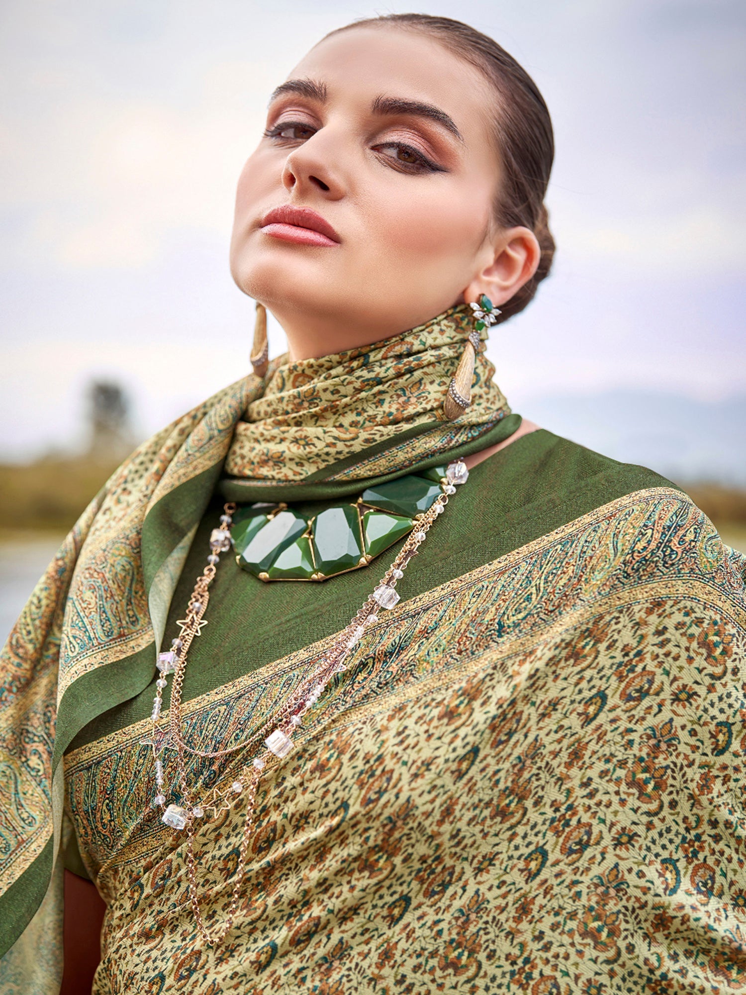 NOZ2TOZ Women's Pashmina Silk Light Green Printed Designer Saree With Blouse Piece - Distacart