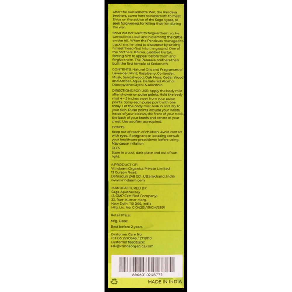 Vrinda Kedar Body Mist Spray - Dista