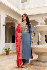 Thumbnail for Teeya Creation Blue Color Cotton Denim Party Wear Real Mirror Work kurti - Distacart