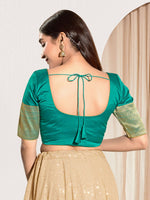 Thumbnail for Joban Fashion Rama Green Taffeta Silk Padded Blouse With Round Neck Elbow Sleeves - Distacart