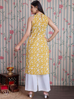 Thumbnail for Ode by House of Pataudi Floral Printed Pure Cotton Straight Kurta with Palazzos - Distacart