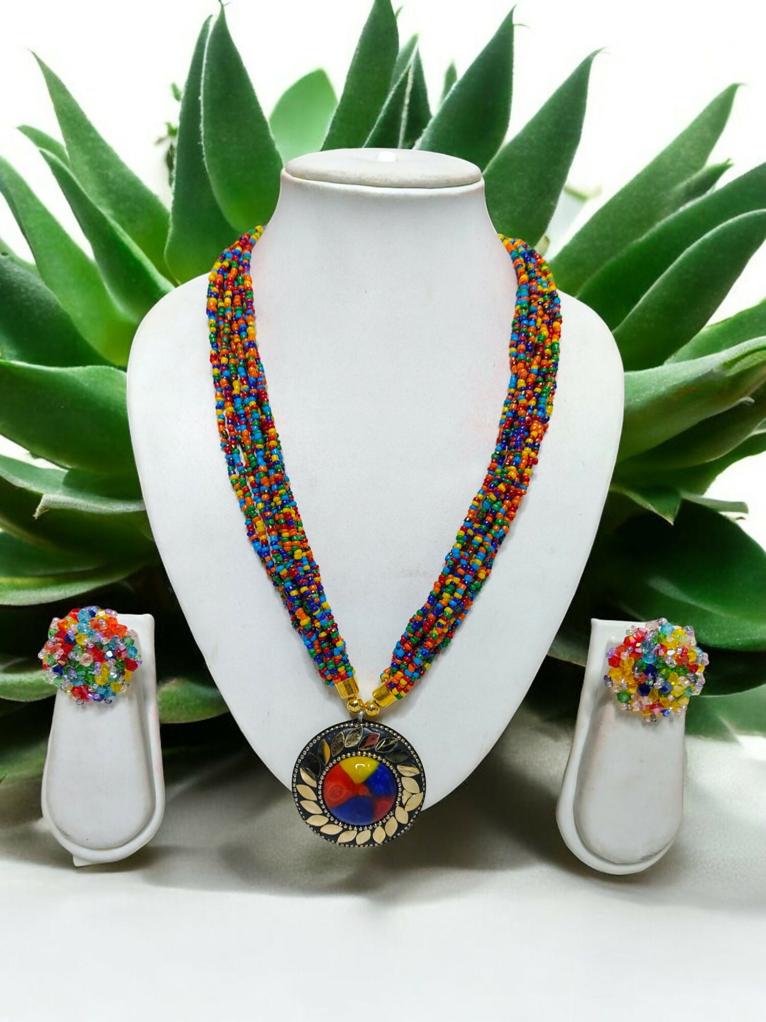 Inhanns All-Day Statement Beaded Necklace Set - Multi Colour - Distacart