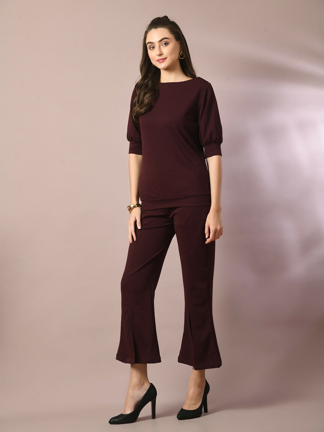 Myshka Women's Coffee Brown Solid Party Parallel Trousers - Distacart