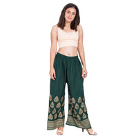 Thumbnail for Asmaani Dark Green Color Gold Print Palazzo