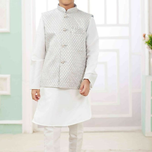 Raivat Ethnic Art Silk Embroidery Work 3 Pics Jacket Set In Grey Colour - Distacart
