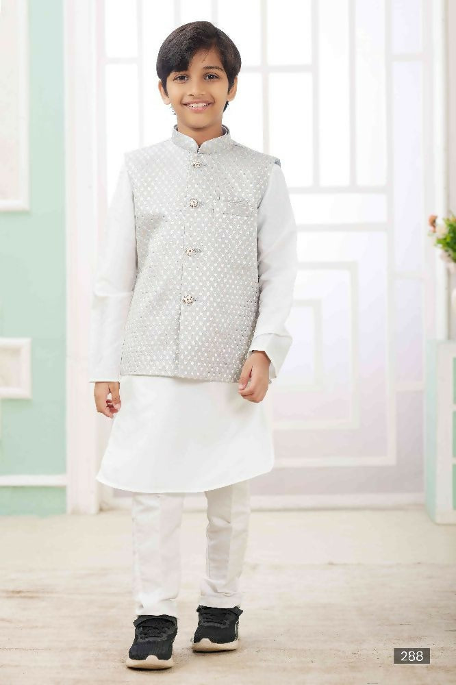 Raivat Ethnic Art Silk Embroidery Work 3 Pics Jacket Set In Grey Colour - Distacart
