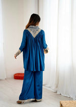 Thumbnail for Teeya Creation Blue Heavy Chinnon Silk Embroidery Work Plazo pair