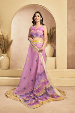 Thumbnail for Vastranavya Onion Pink Digital Printed Linen Ready To Wear Pocket Saree with Unstitched Blouse - Distacart