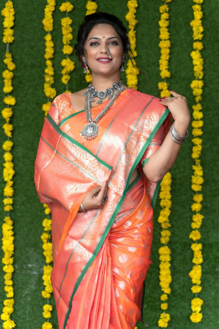 Jyoti Fashion Women's Peach Soft Handloom Silk Zari Woven Saree with Blouse - Distacart