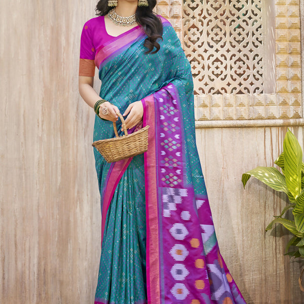 Astita Pochampalli Silk Sea Green Saree