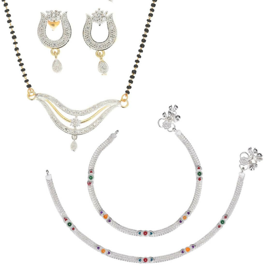 AanyaCentric Gold-plated Mangalsutra Pendant Earring Set & Silver Plated Anklet - Distacart