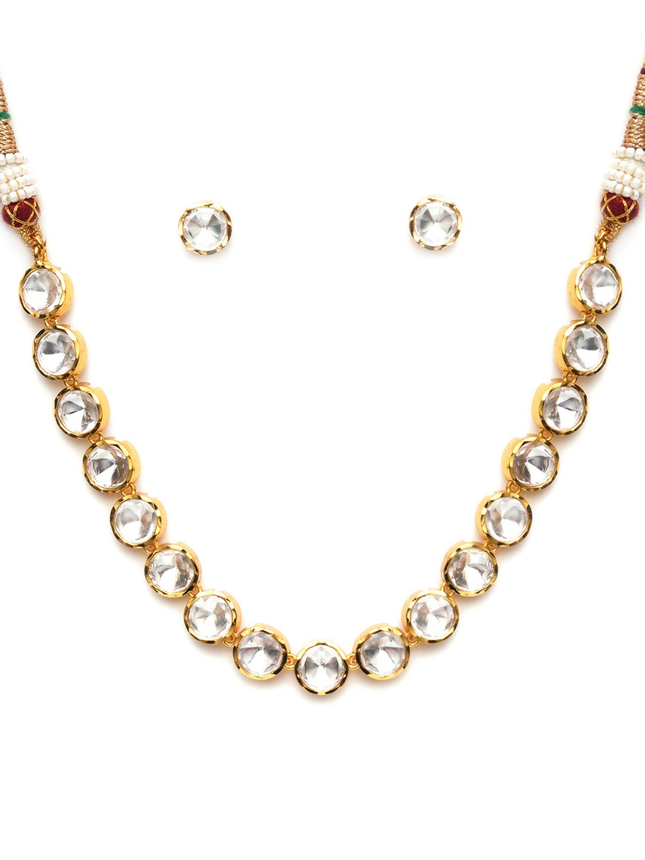 Kundan Choker with Studs Jewellery Set (Gold) - Ruby Raang - Distacart