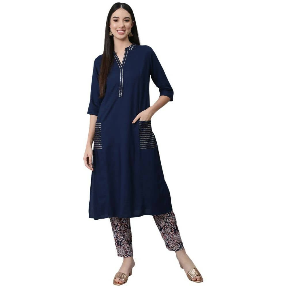 Anubhutee women's Navy Blue Kurta with Trouser Set - Distacart