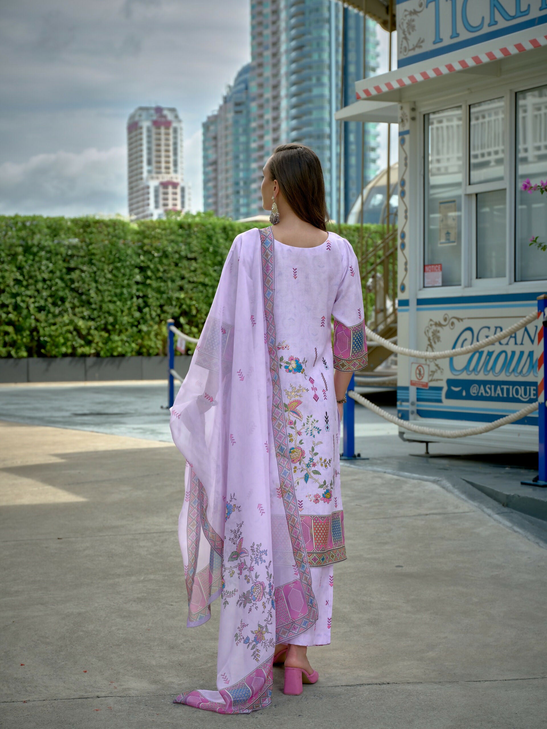 Joban Fashion Purple Position Digital Print With Position Foil Kurta Set