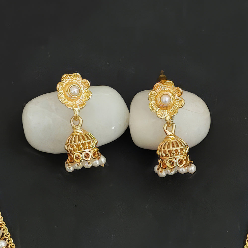 JS Fashion Antique Jewellery Designer High Gold Polish Fancy Style Short Necklace Set - Dista