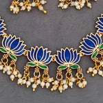 Thumbnail for JS Fashion Traditional High Gold Necklace Set with Pink Lotus Motif and Ethnic Celebrations - Dista