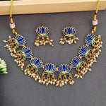 Thumbnail for JS Fashion Traditional High Gold Necklace Set with Pink Lotus Motif and Ethnic Celebrations - Dista