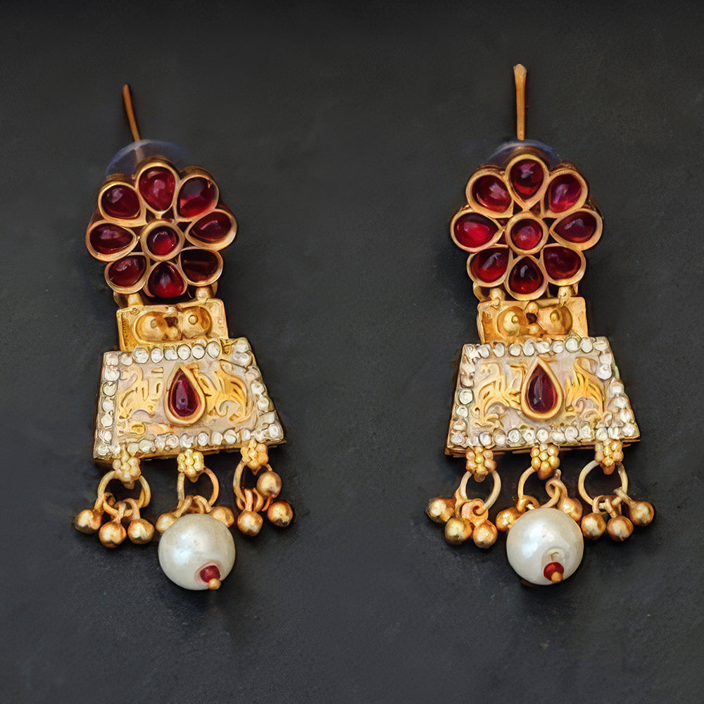 JS Fashion Traditional Antique Necklace Set with Pearl Drops - Dista
