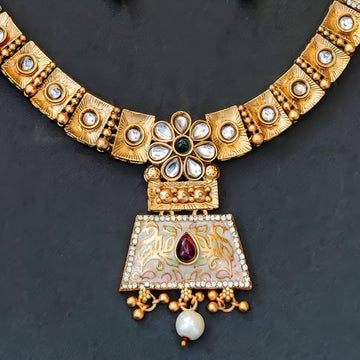 JS Fashion Traditional Antique Necklace Set with Pearl Drops - Dista