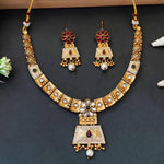 Thumbnail for JS Fashion Traditional Antique Necklace Set with Pearl Drops - Dista