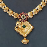 Thumbnail for JS Fashion Antique High Gold with Green Accent Party Wear Necklace Set - Dista