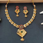 Thumbnail for JS Fashion Antique High Gold with Green Accent Party Wear Necklace Set - Dista