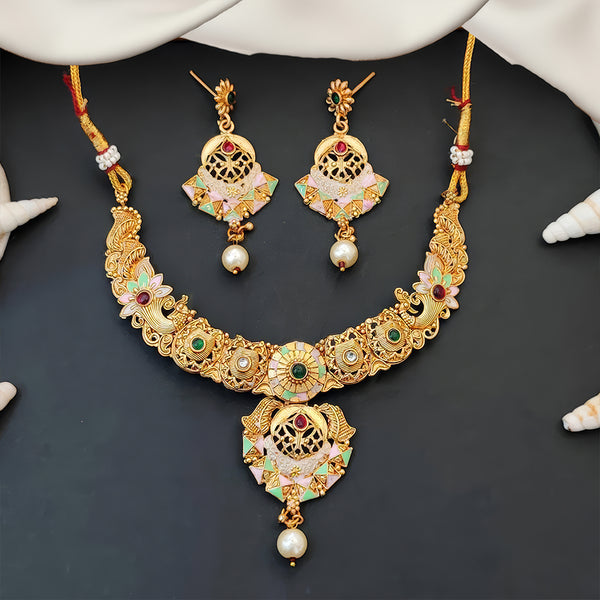 JS Fashion Antique Jewellery Designer Rajwadi Polish Necklace Set - Dista