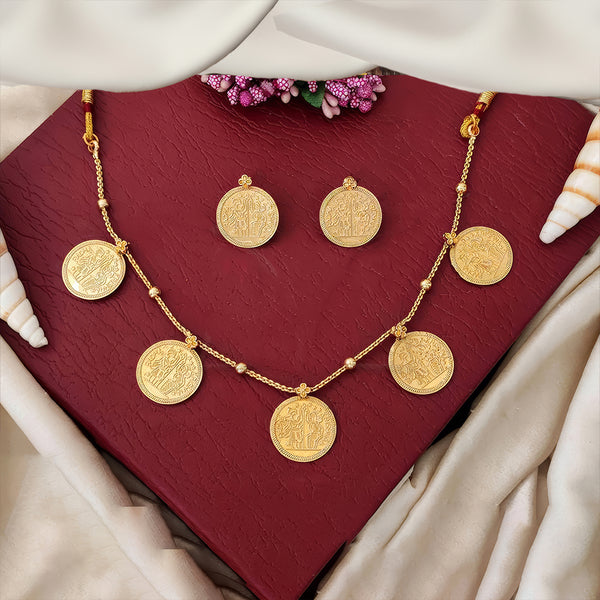 JS Fashion Radhe Krishna Coin Necklace Set in High Gold Finish - Dista