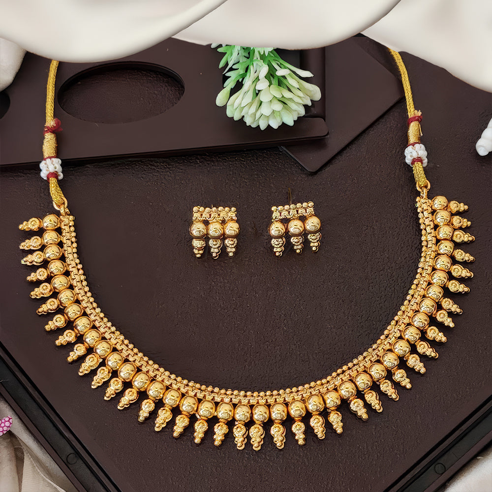 JS Fashion Antique Design High Gold Polish Short Necklace Set - Distacart