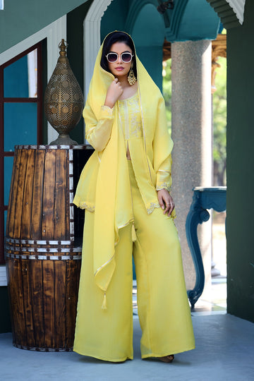 Dwija Fashion Short Kurti Crepe Embroidered Lime Green Color Kurti With Palazzo And Dupatta - Dista