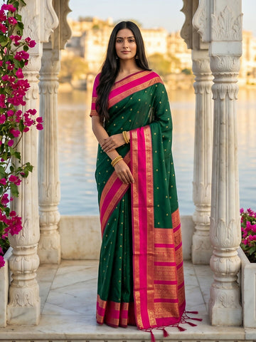 Shree Shyam Fashion Dark Green Silk Blend Saree - Dista