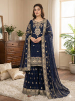Thumbnail for Prazu Fashion Navy Blue Georgette Embroidered Sequins Sharara Suit