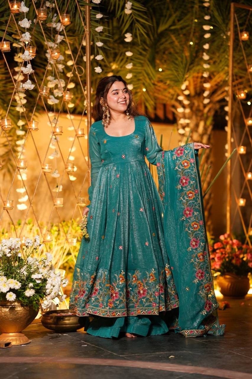 Prazu Fashion Blue Crunchy Silk With Embroidery Sequins Work Palazzo Suit - Distacart