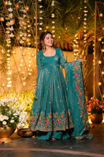 Thumbnail for Prazu Fashion Blue Crunchy Silk With Embroidery Sequins Work Palazzo Suit