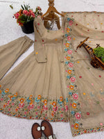 Thumbnail for Prazu Fashion Cream Crunchy Silk With Embroidery Sequins Work Palazzo Suit