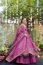Thumbnail for Prazu Fashion Onion Pink Crunchy Silk With Embroidery Sequins Work Palazzo Suit