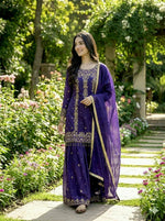 Thumbnail for Prazu Fashion Blue Silk Embroidered With Sequence Sharara Suit