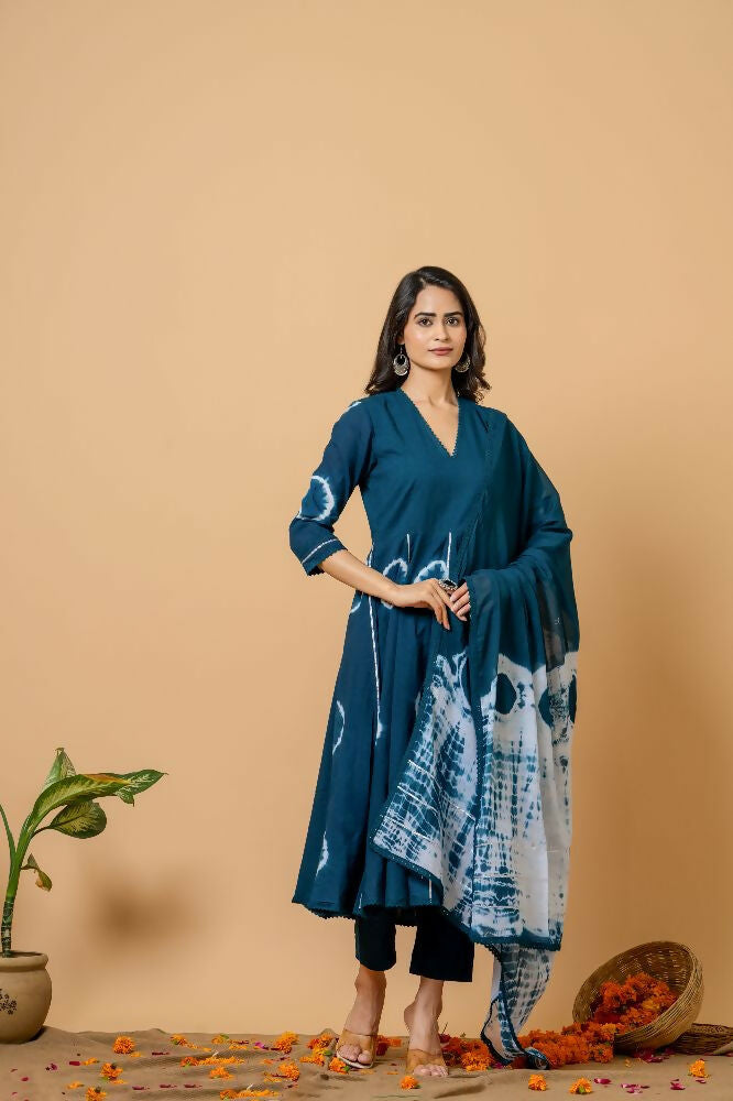 Joban Fashion Navy Blue Tie & Dye Cotton Suit Set - Distacart