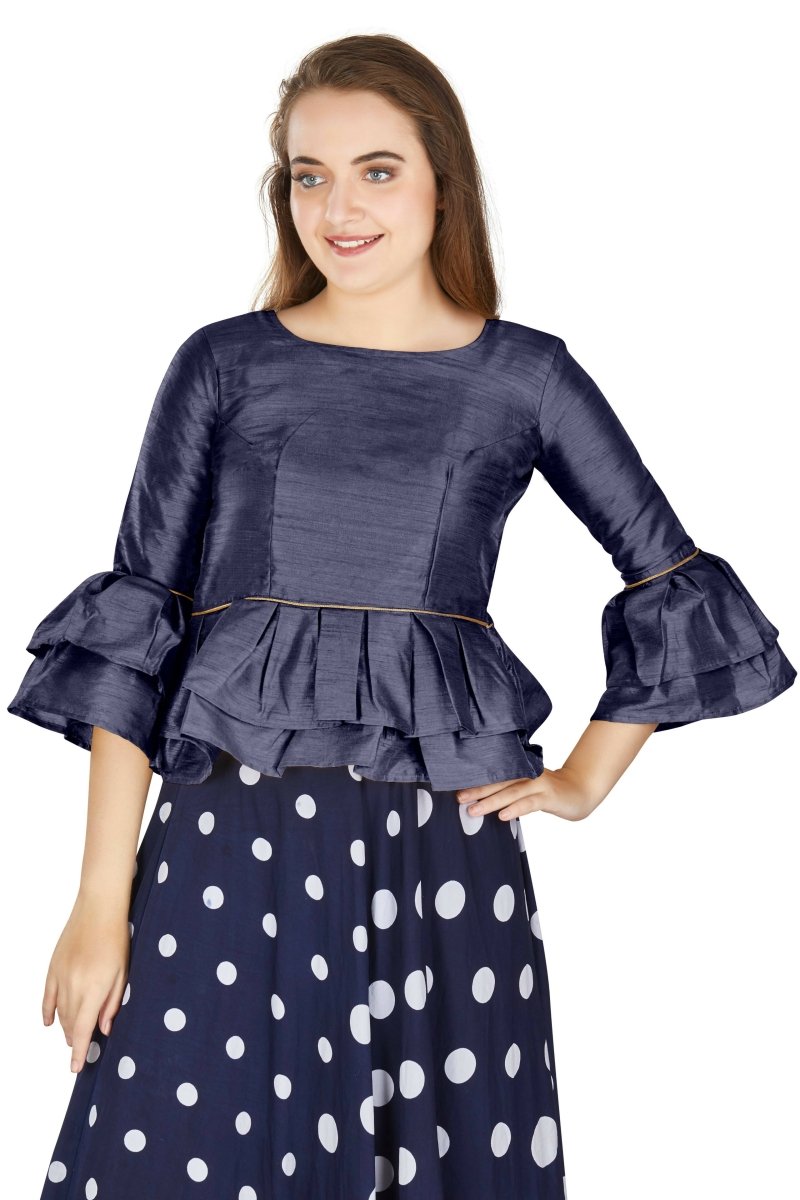 Aastha Fashion Women's Navy Blue Art Silk Bell Sleeves attire with Poly Cotton Lining Blouse - Distacart