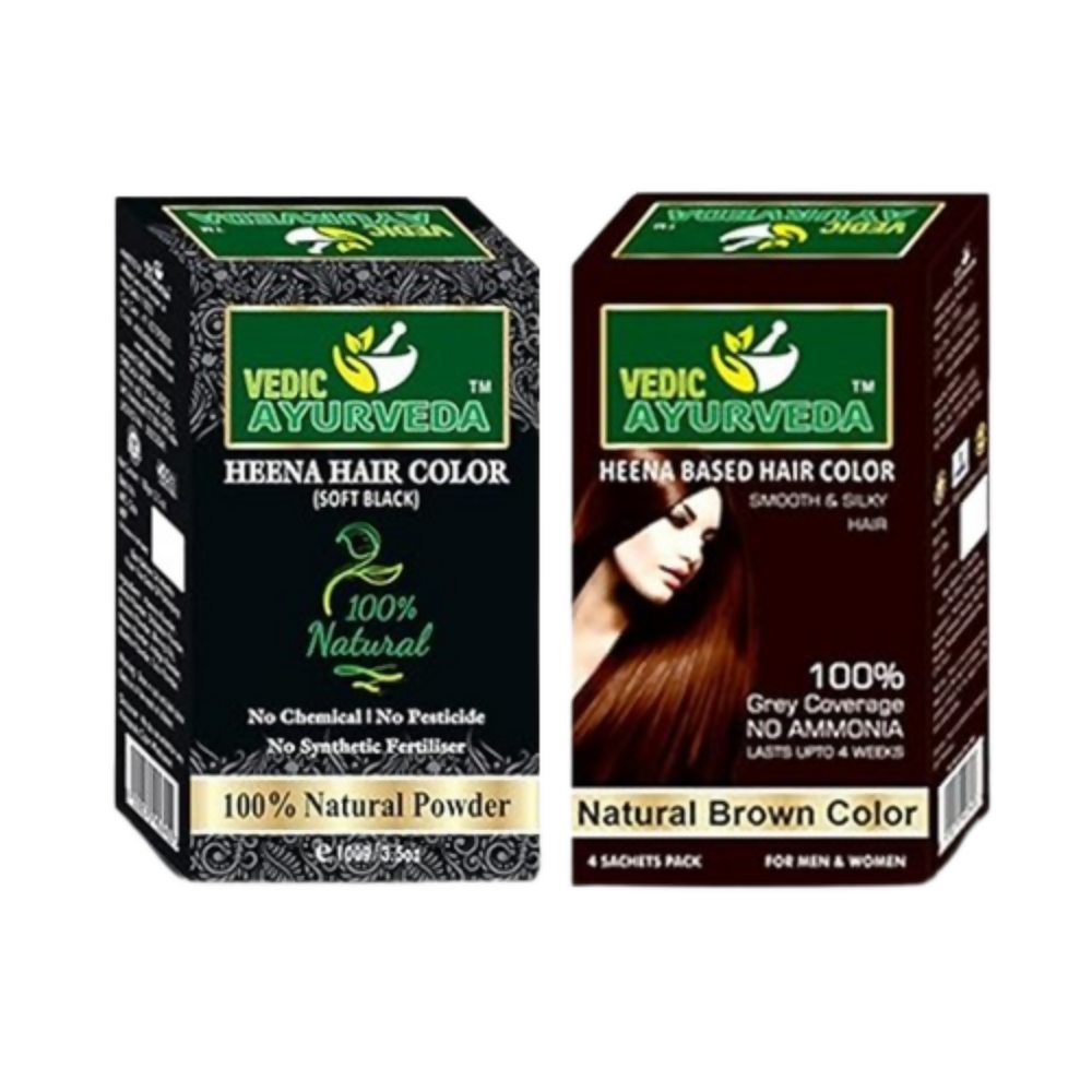 VedicAyurveda Natural Soft Black & Natural No Ammonia Dark Brown Henna Hair Color Powder - Dista