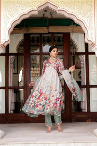 Thumbnail for Vaasva Women Maroon Muslin Floral Printed Alia Cut Kurta, Pant & Dupatta set - Distacart
