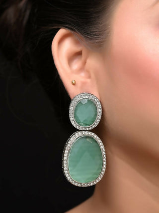 Mint Green Smart Dangler Earrings With Rhino Stone Border| Earring For Women And Girls By House of Ree - Distacart