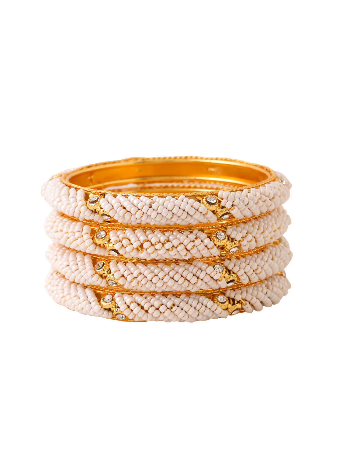 NVR Women Set of 4 Gold-Plated Traditional Pearls Beaded Bangles - Distacart