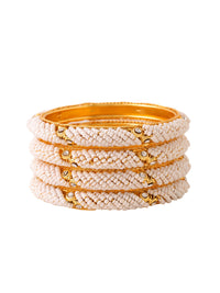 Thumbnail for NVR Women Set of 4 Gold-Plated Traditional Pearls Beaded Bangles - Distacart