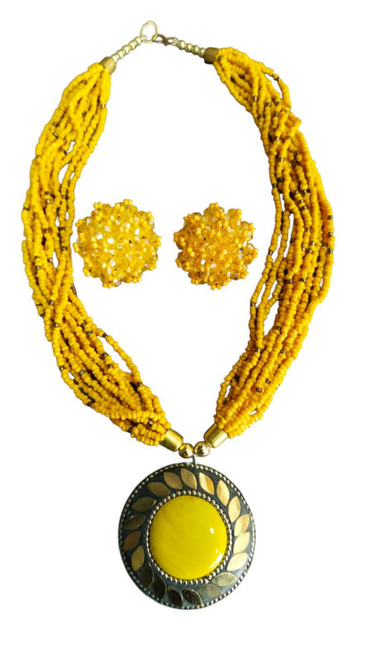 Inhanns All-Day Statement Beaded Necklace Set - Yellow - Distacart