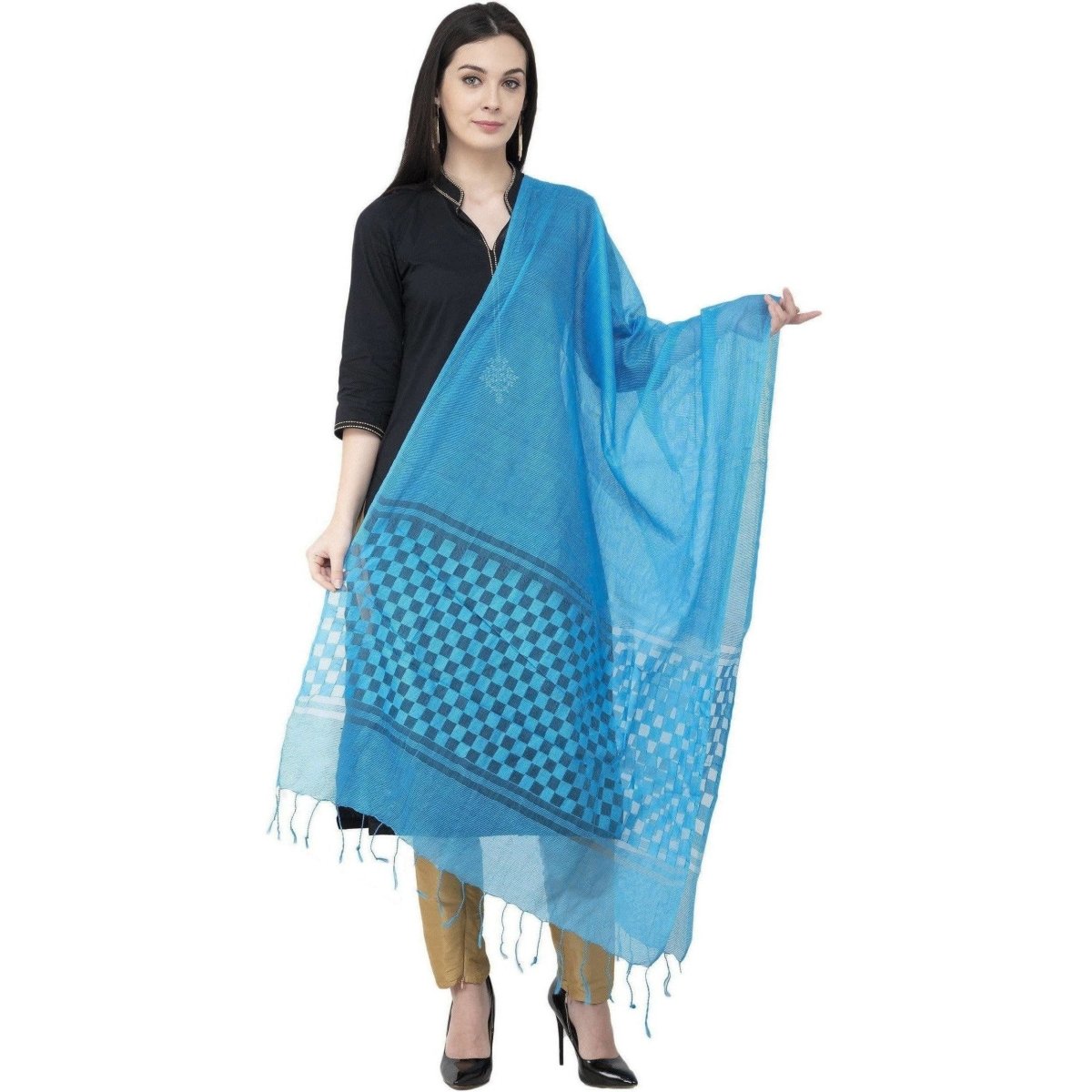 A R SILK Buta Cutting Regular Dupatta Dark Firozi Color Dupatta or Chunni